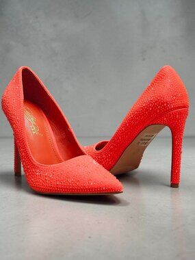 Crystal-Embellished Orange High Heels For Women Pointed Toe Stiletto Heel Elegan
